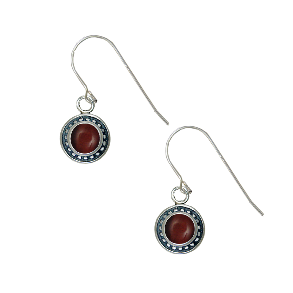 Sterling Silver Petite Red Tiger Eye Gemstone Drop Dangle Earrings